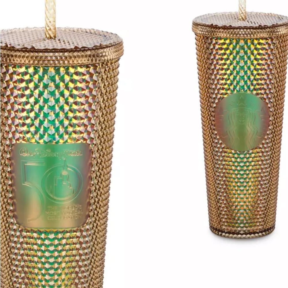 2023 Walt Disney World 50th Celebration Gold Bling Starbucks Studded Tumbler Cup
